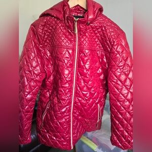 White Mark Quilted Red Puffer Jacket With Removeable Hood 1XL